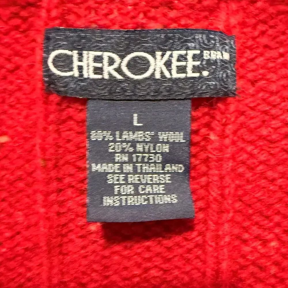 Cherokee Red Speckled Chunky Cable Knit Sweater Men Large Lambswool Fisherman